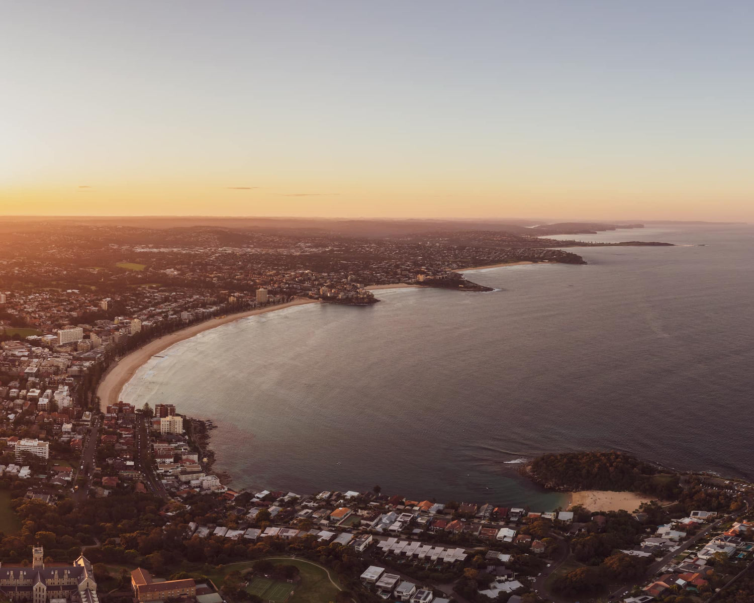 Aerial view of Sydney's Northern Beaches at dusk