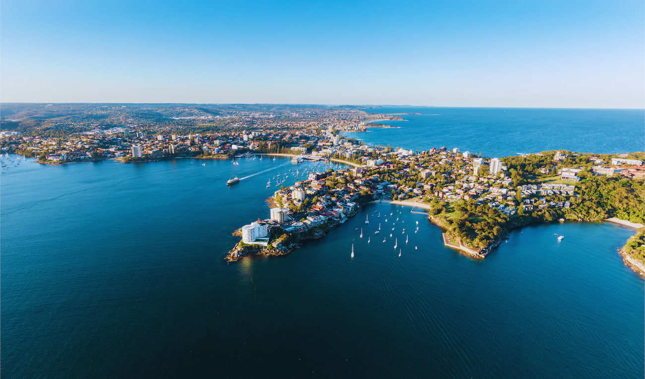 Aerial view of Manly Beach on Sydney's Northern Beaches