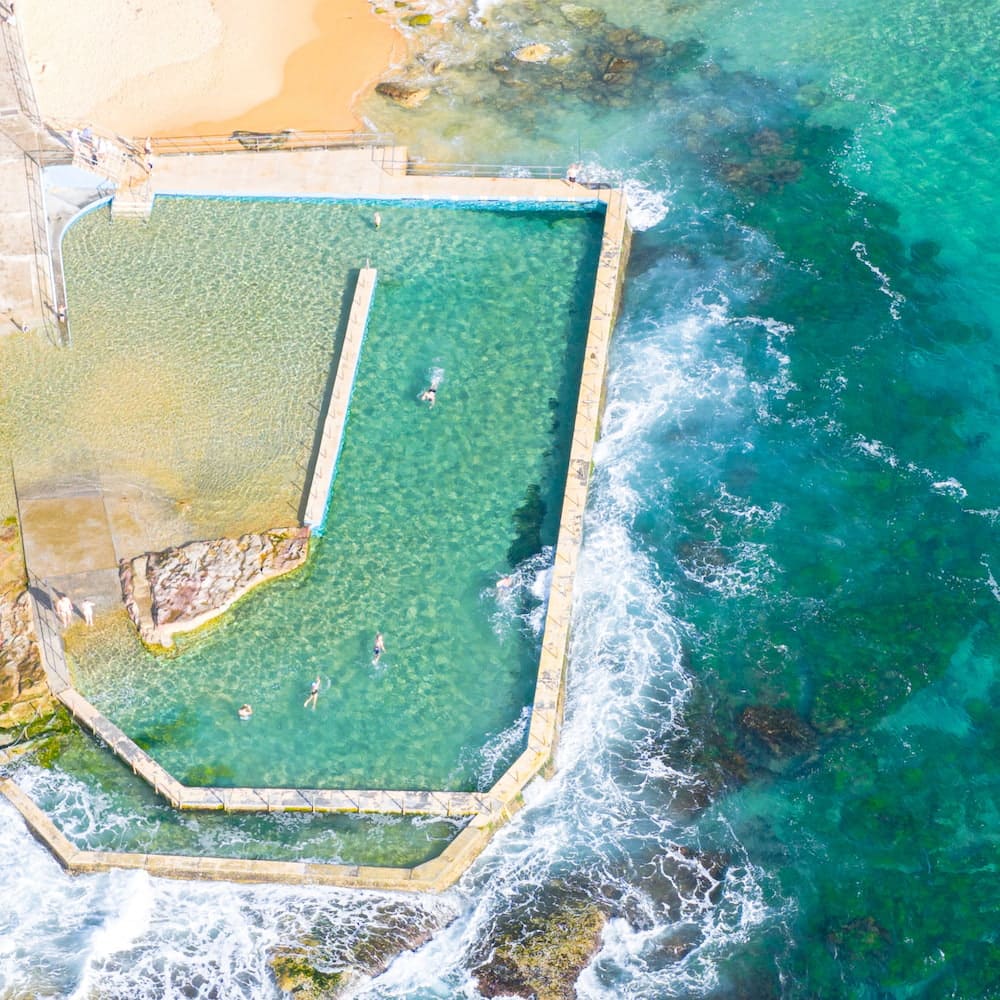 Aerial view of South Curl Curl ocean pool on Sydney's Northern Beaches